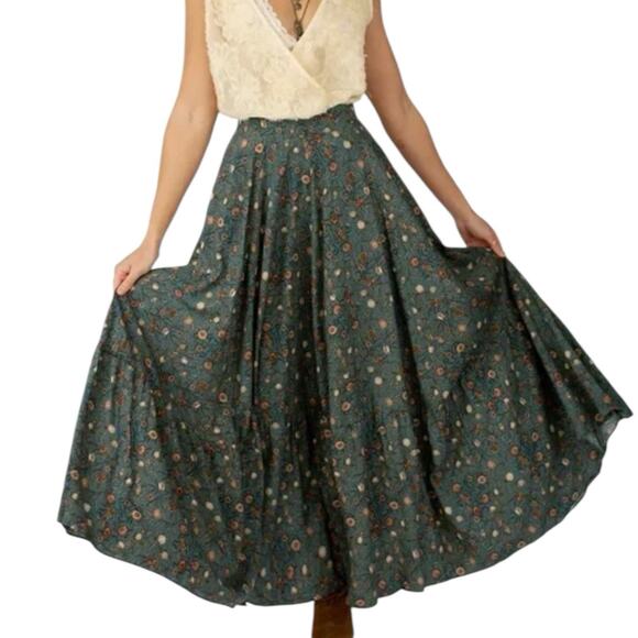 NWT Joyfolie Mia Joy Cala Maxi Skirt Teal Vine Print Size Small - Picture 3 of 8
